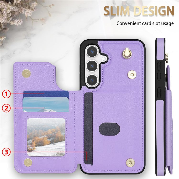 For Samsung Galaxy S24 FE Case with Wrist Strap Card Slots Rhombus Leather+TPU Phone Cover - Purple
