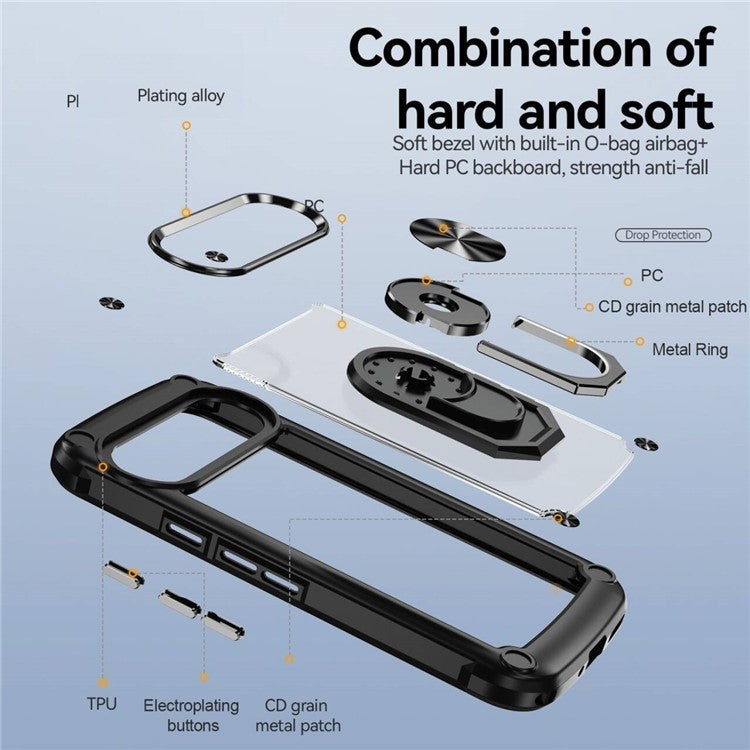 For Google Pixel 9 Pro / Pixel 9 Case Alloy Lens Frame PC + TPU Kickstand Phone Back Cover - Black