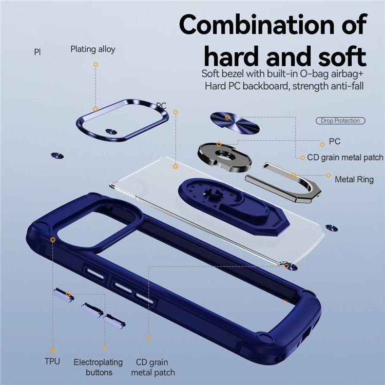 For Google Pixel 9 Pro XL Case Alloy Lens Frame PC + TPU Kickstand Phone Back Cover - Blue