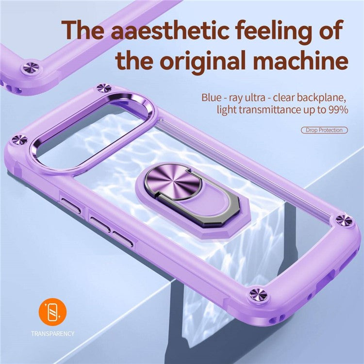 For Google Pixel 9 Pro XL Case Alloy Lens Frame PC + TPU Kickstand Phone Back Cover - Purple