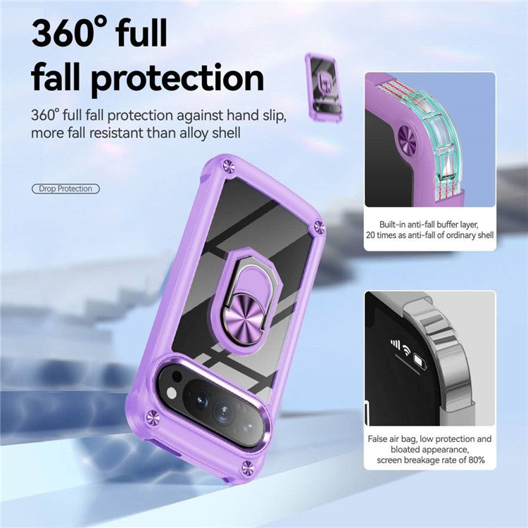 For Google Pixel 9 Pro XL Case Alloy Lens Frame PC + TPU Kickstand Phone Back Cover - Purple