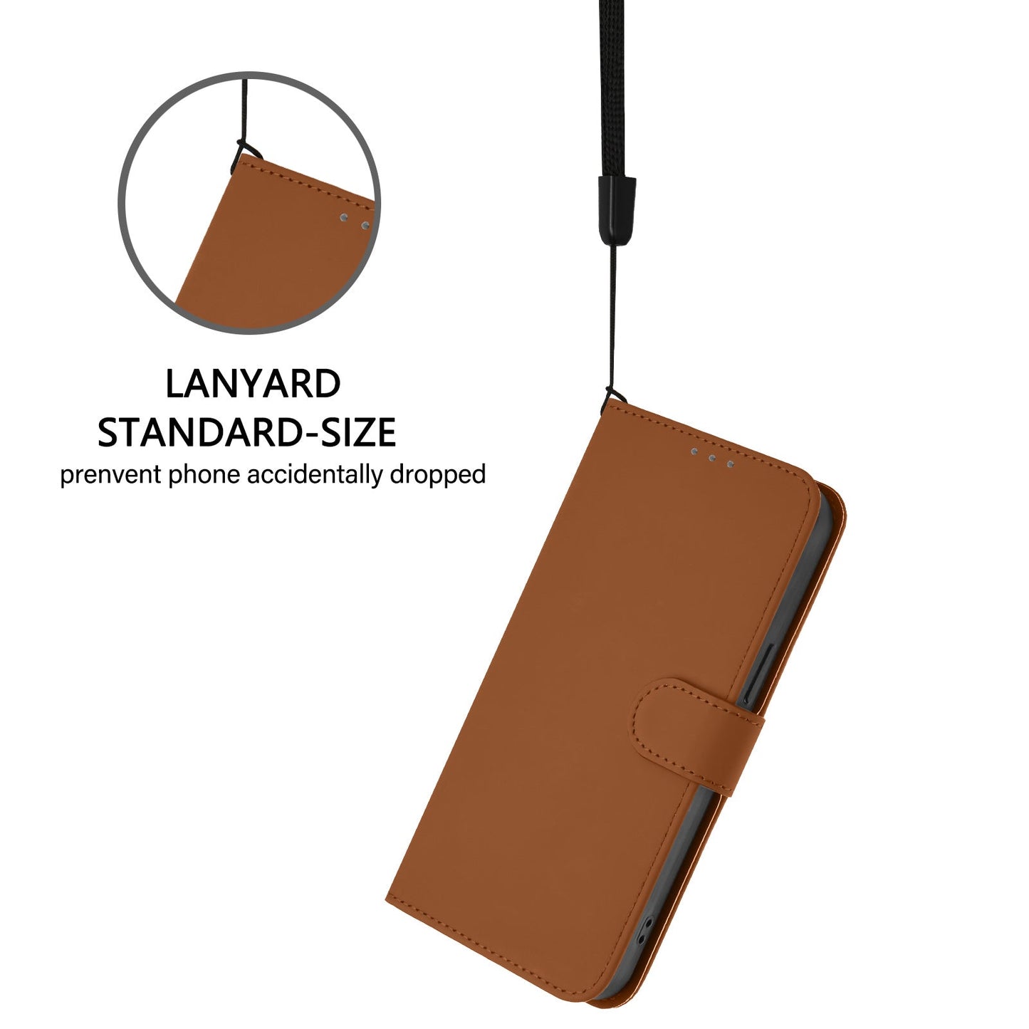 For iPhone 16 Plus Case Solid Color Wallet Leather Phone Cover with Strap - Brown