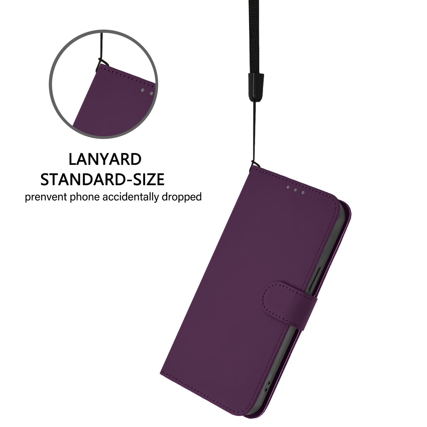 For Samsung Galaxy A05s 4G Case Solid Color Wallet Leather Phone Cover with Strap - Violet