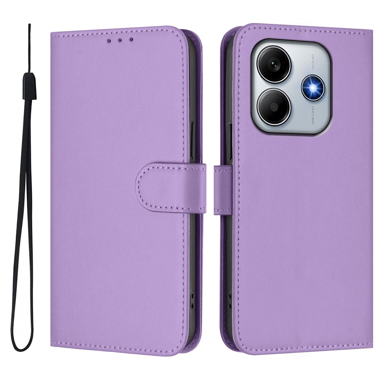 For Xiaomi Redmi Note 14 5G Case Solid Color Wallet Leather Phone Cover with Strap - Lavender