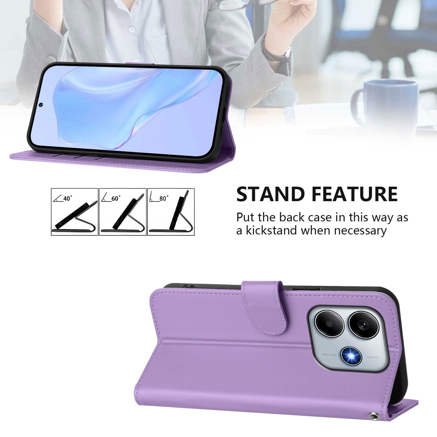For Xiaomi Redmi Note 14 5G Case Solid Color Wallet Leather Phone Cover with Strap - Lavender
