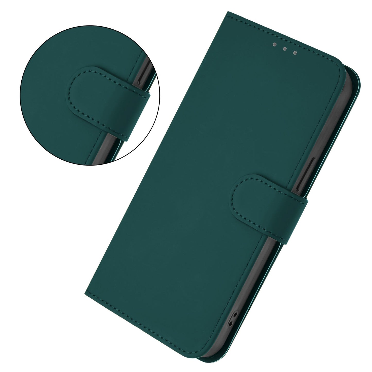 For Xiaomi Redmi Note 14 5G Case Solid Color Wallet Leather Phone Cover with Strap - Dark Green