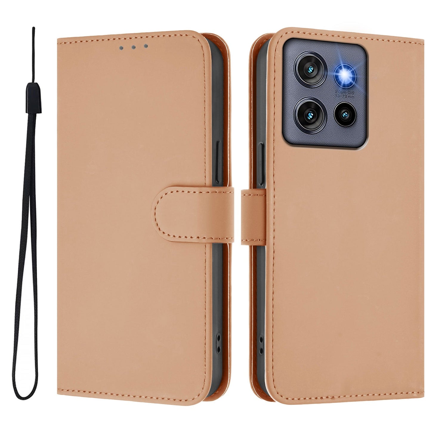 For Motorola Edge 50 Neo 5G Case Solid Color Wallet Leather Phone Cover with Strap - Nude