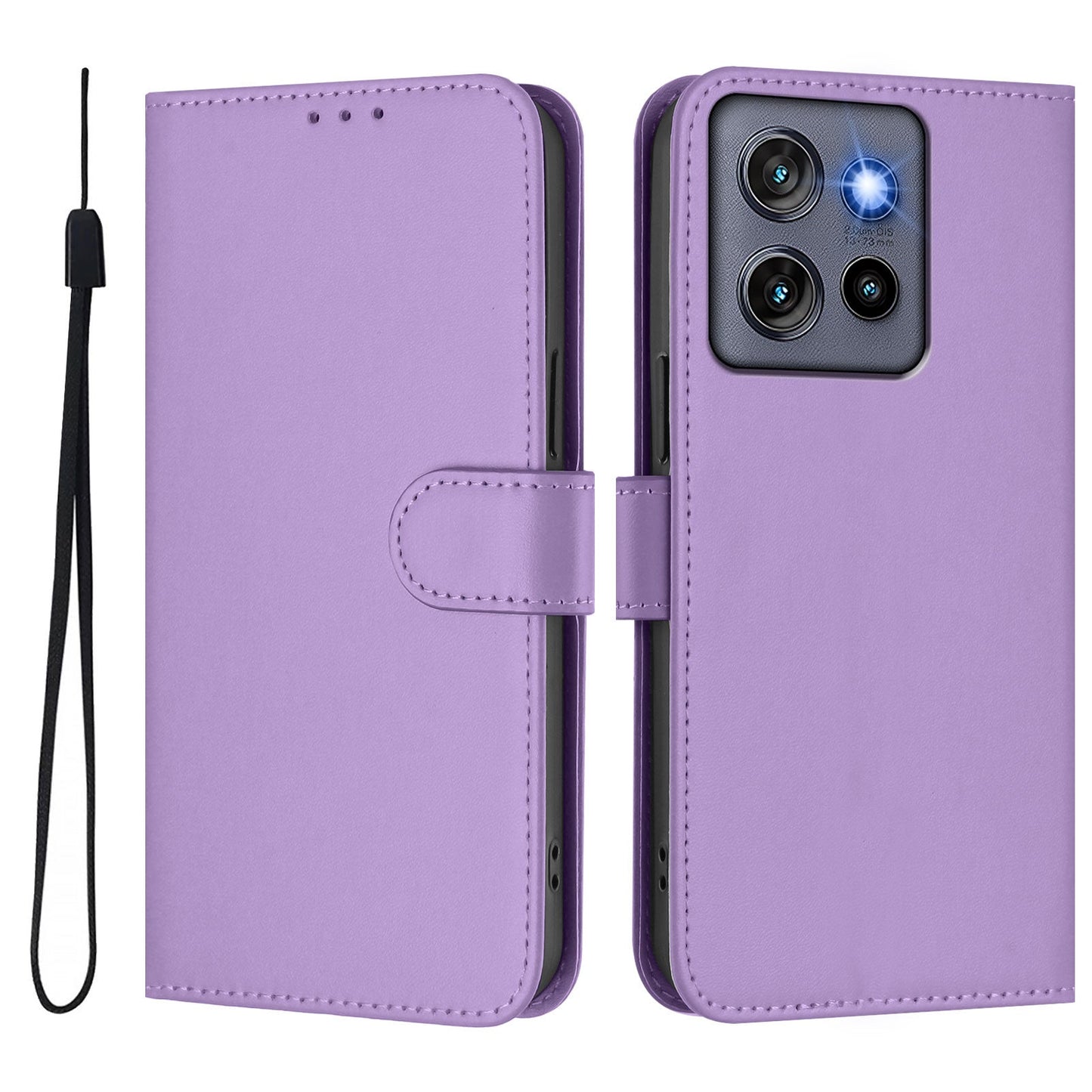 For Motorola Edge 50 Neo 5G Case Solid Color Wallet Leather Phone Cover with Strap - Lavender