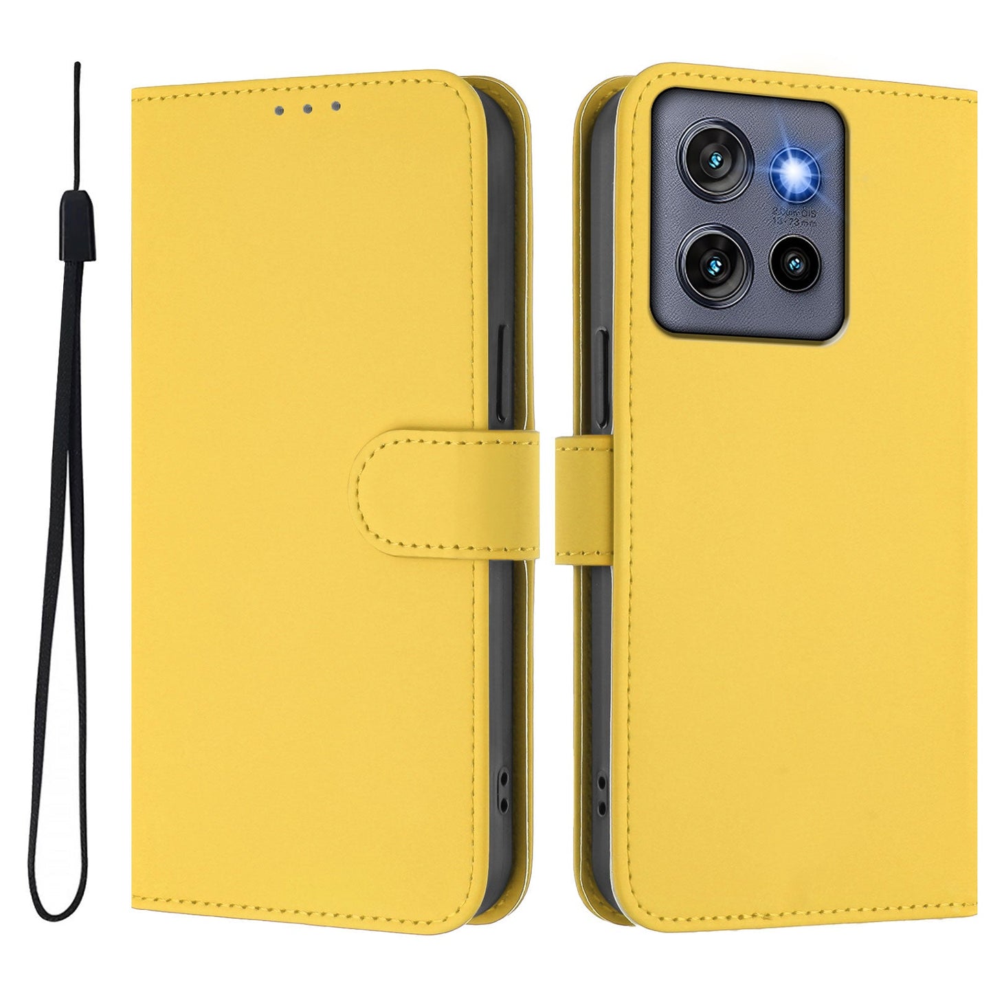 For Motorola Edge 50 Neo 5G Case Solid Color Wallet Leather Phone Cover with Strap - Lemon