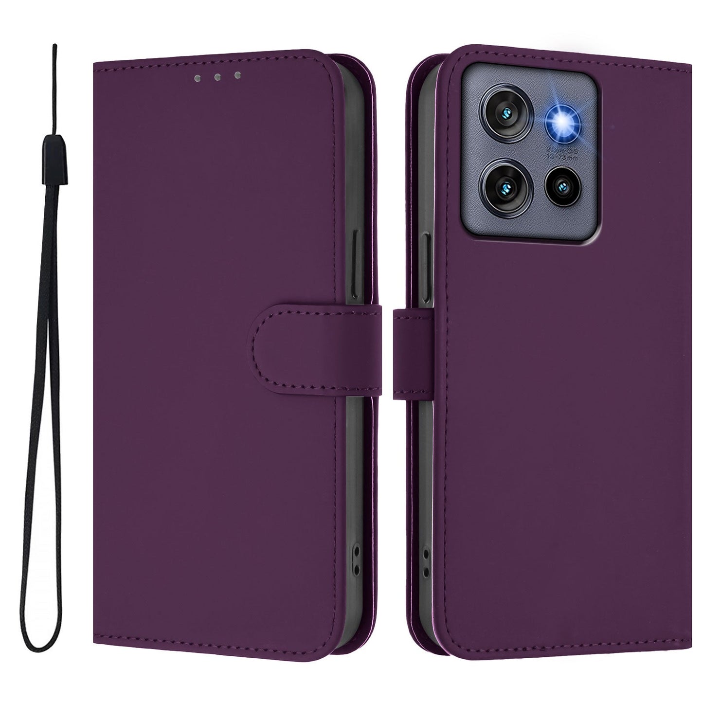 For Motorola Edge 50 Neo 5G Case Solid Color Wallet Leather Phone Cover with Strap - Violet