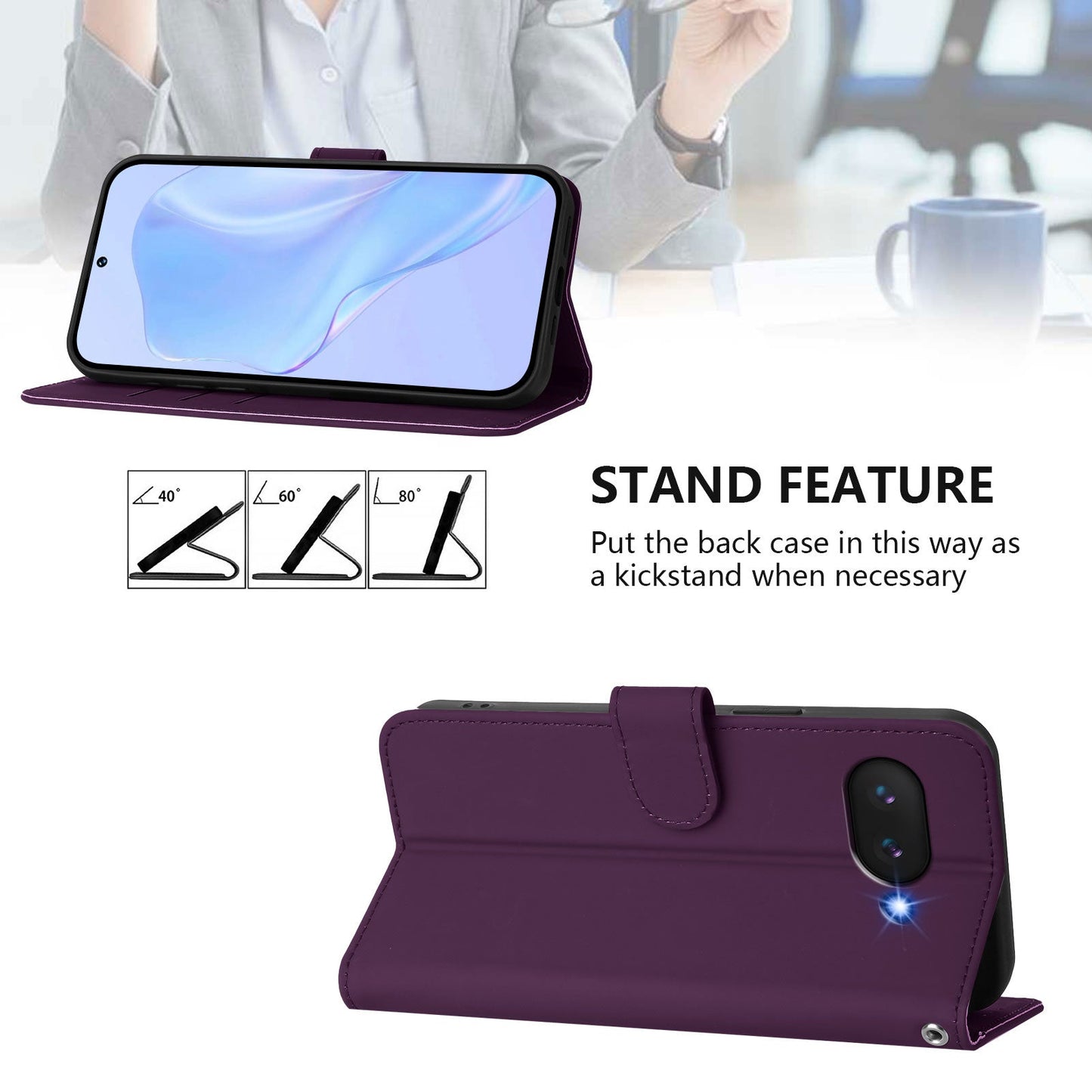For Google Pixel 9a Case Solid Color Wallet Leather Phone Cover with Strap - Violet