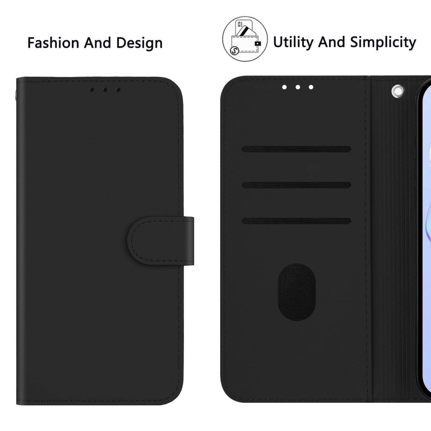 For OnePlus 13 Case Solid Color Wallet Leather Phone Cover with Strap - Black
