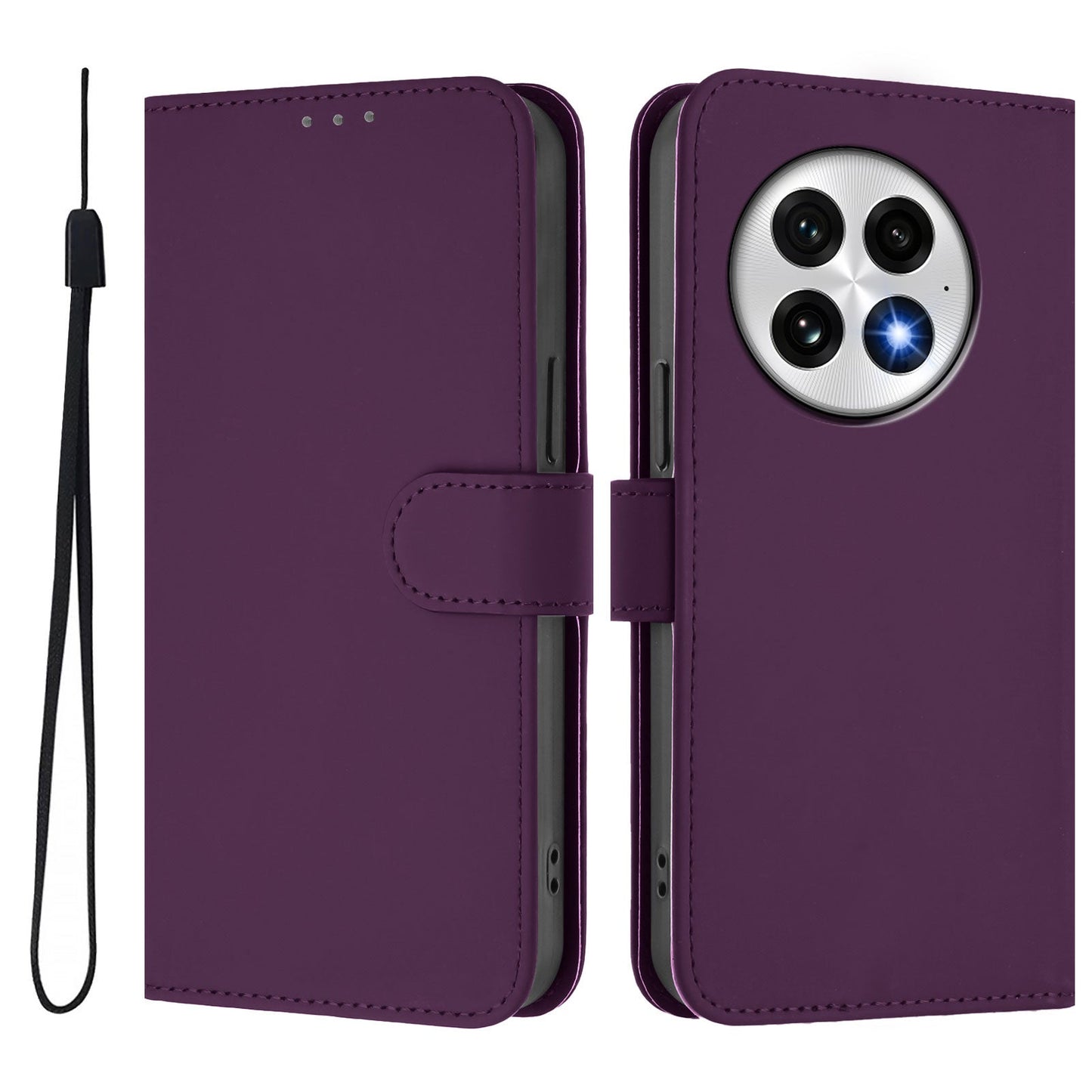 For OnePlus 13 Case Solid Color Wallet Leather Phone Cover with Strap - Voilet