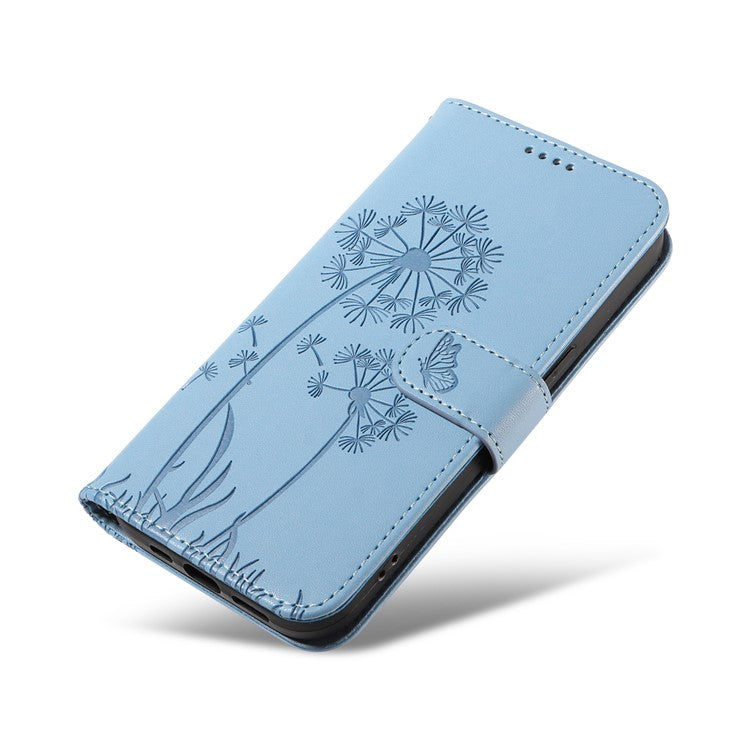 For Samsung Galaxy S24 Ultra Leather Case Wallet Phone Cover Dandelion Imprint - Sky Blue