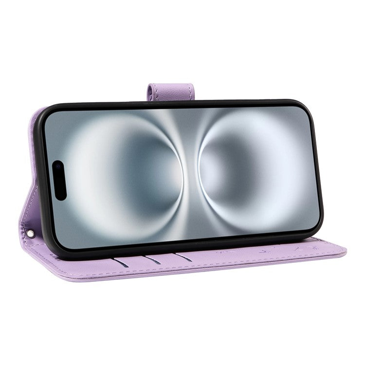 For iPhone 16 Leather Case Wallet Phone Cover Dandelion Imprint - Purple