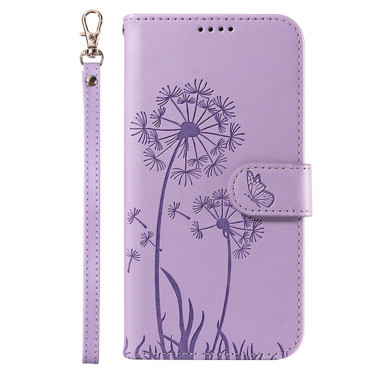 For iPhone 16 Leather Case Wallet Phone Cover Dandelion Imprint - Purple