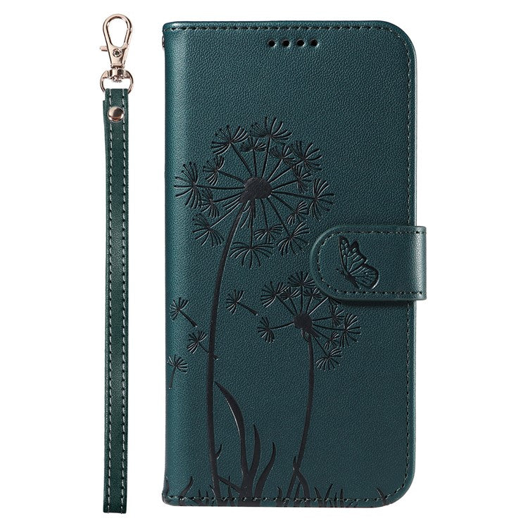 For iPhone 16 Leather Case Wallet Phone Cover Dandelion Imprint - Blue