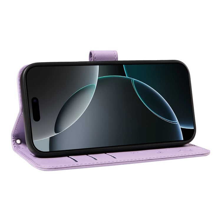 For iPhone 16 Pro Leather Case Wallet Phone Cover Dandelion Imprint - Purple