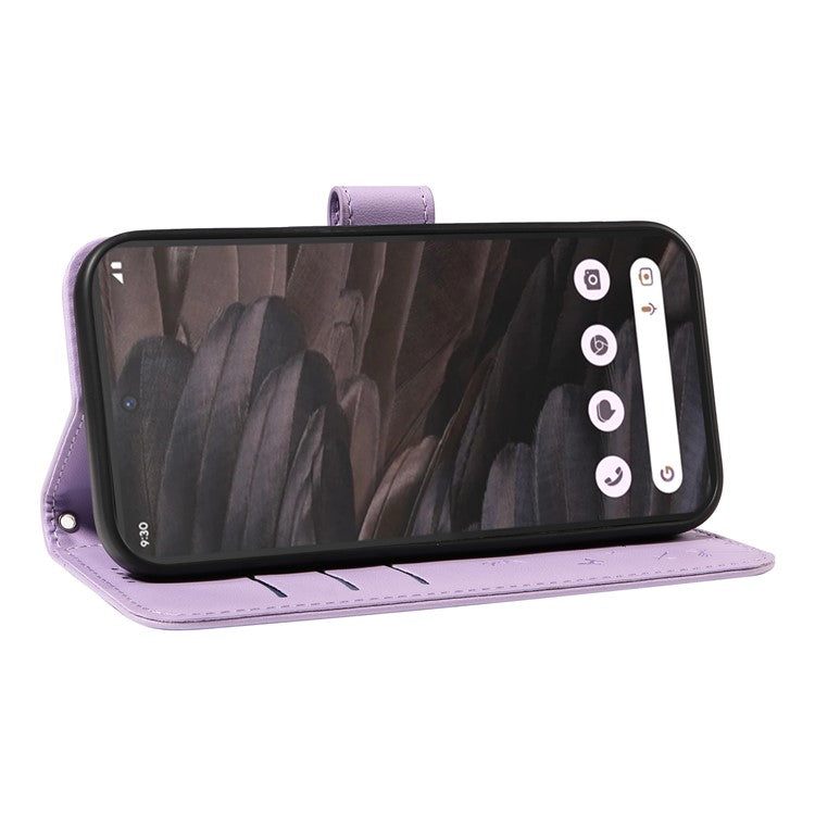 For Google Pixel 7a Leather Case Wallet Phone Cover Dandelion Imprint - Purple