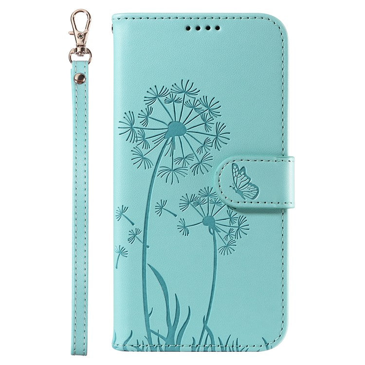 For Google Pixel 7a Leather Case Wallet Phone Cover Dandelion Imprint - Green