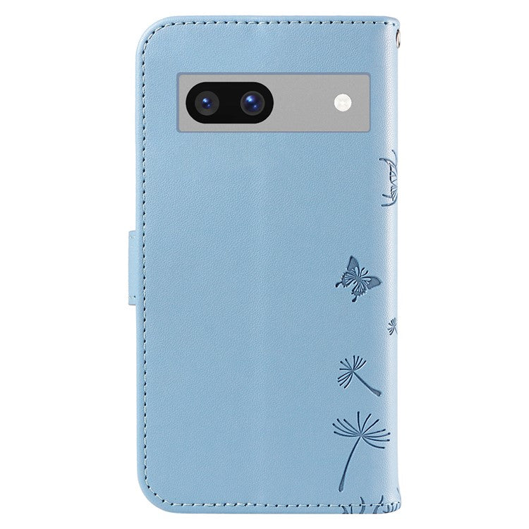 For Google Pixel 7a Leather Case Wallet Phone Cover Dandelion Imprint - Sky Blue