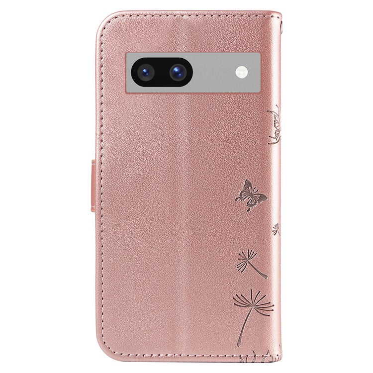 For Google Pixel 7a Leather Case Wallet Phone Cover Dandelion Imprint - Rose Gold