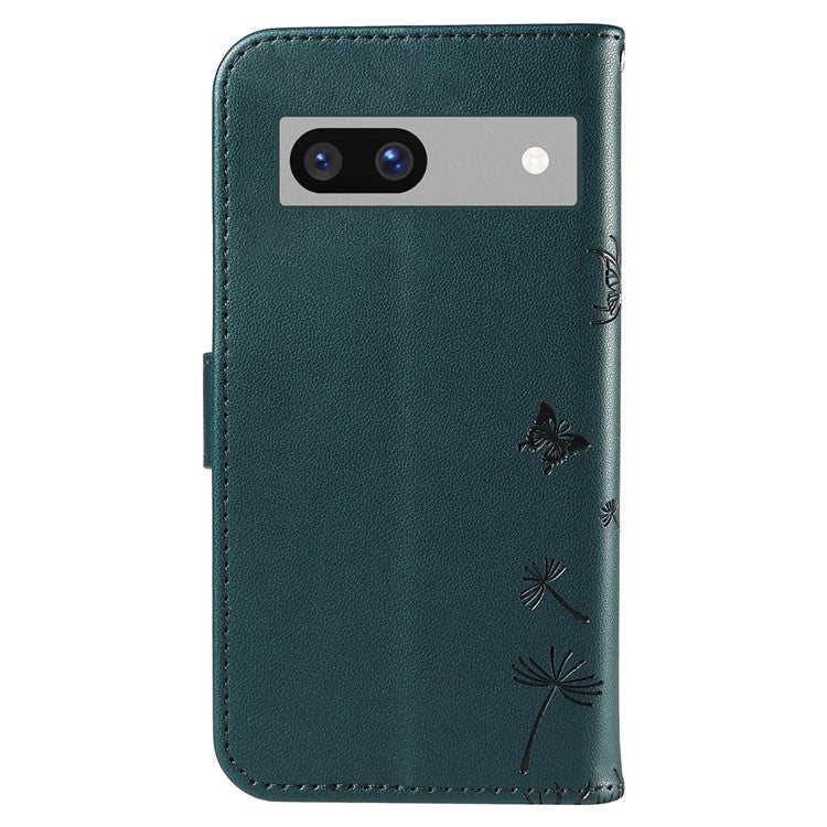 For Google Pixel 7a Leather Case Wallet Phone Cover Dandelion Imprint - Blue