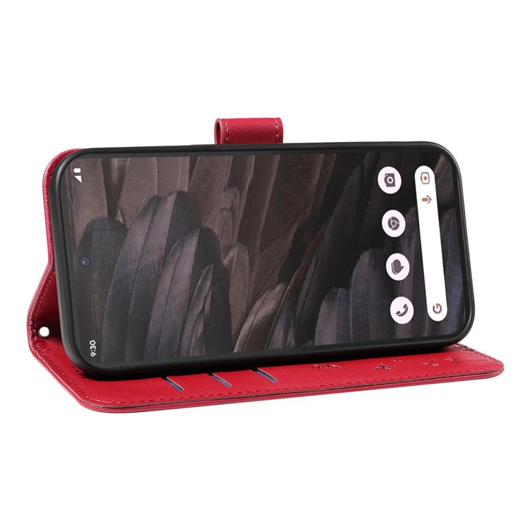 For Google Pixel 7a Leather Case Wallet Phone Cover Dandelion Imprint - Red