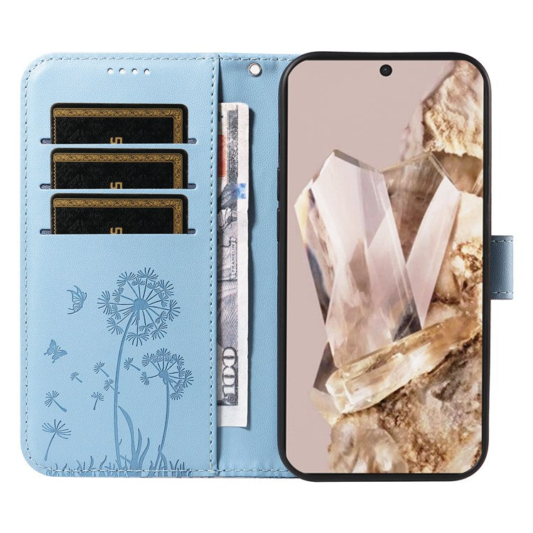 For Google Pixel 8 Pro Leather Case Wallet Phone Cover Dandelion Imprint - Sky Blue