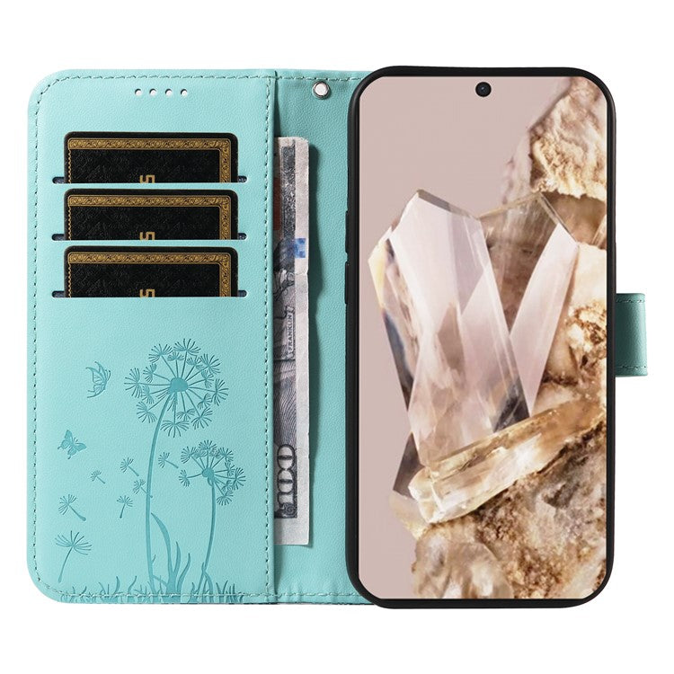 For Google Pixel 8 Pro Leather Case Wallet Phone Cover Dandelion Imprint - Green