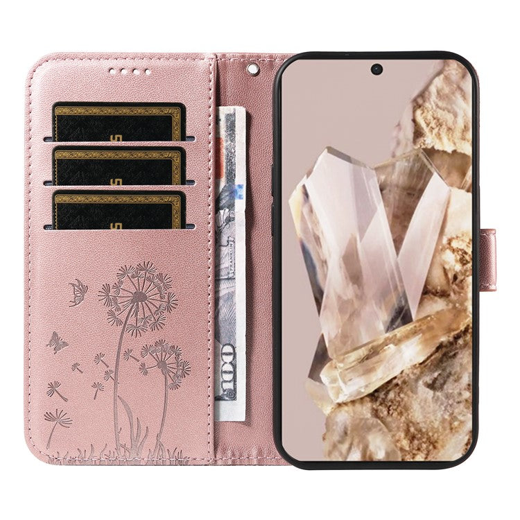 For Google Pixel 8 Pro Leather Case Wallet Phone Cover Dandelion Imprint - Rose Gold