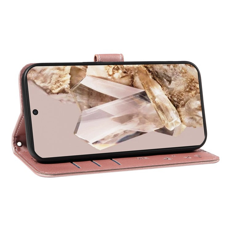 For Google Pixel 8 Pro Leather Case Wallet Phone Cover Dandelion Imprint - Rose Gold