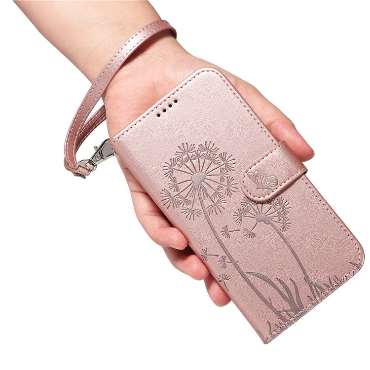 For Google Pixel 8 Pro Leather Case Wallet Phone Cover Dandelion Imprint - Rose Gold