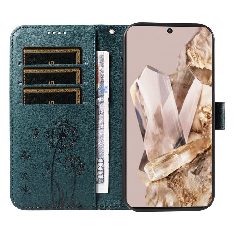 For Google Pixel 8 Pro Leather Case Wallet Phone Cover Dandelion Imprint - Blue