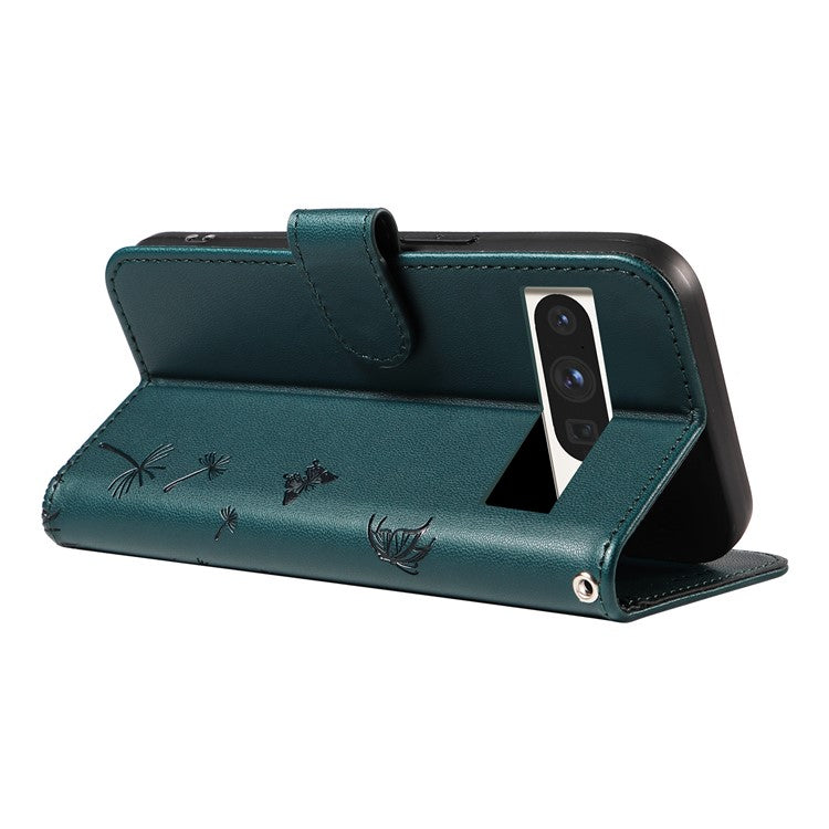 For Google Pixel 8 Pro Leather Case Wallet Phone Cover Dandelion Imprint - Blue