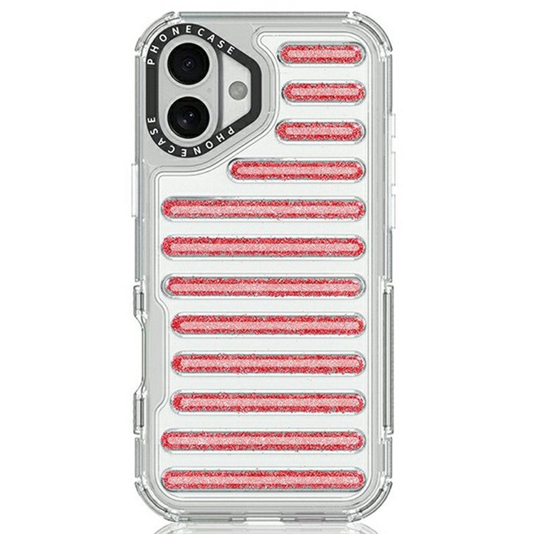 For iPhone 16 Case Capsule Glitter PC + TPU Phone Protective Cover - Red