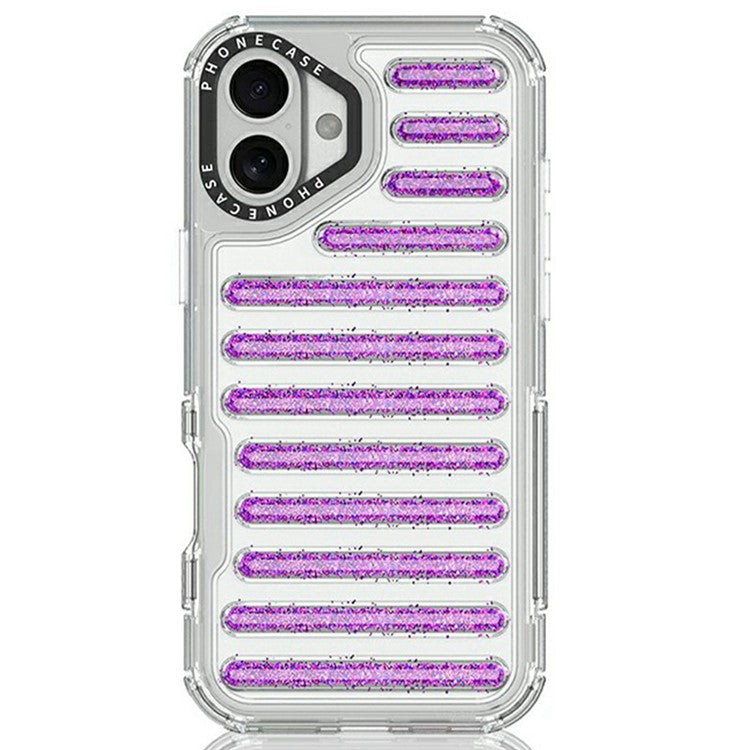For iPhone 16 Case Capsule Glitter PC + TPU Phone Protective Cover - Purple Green
