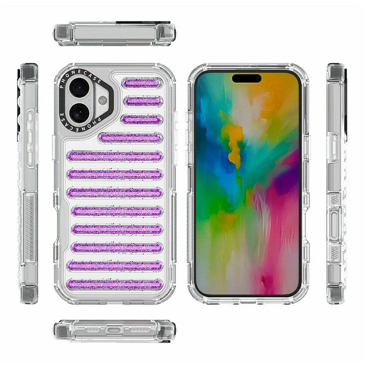 For iPhone 16 Case Capsule Glitter PC + TPU Phone Protective Cover - Purple Green