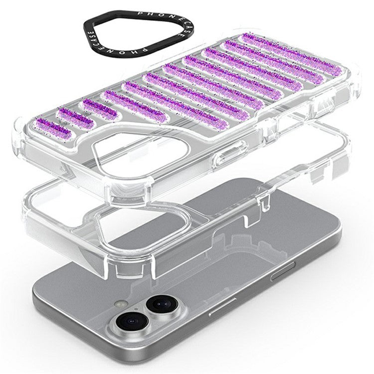For iPhone 16 Case Capsule Glitter PC + TPU Phone Protective Cover - Purple Green