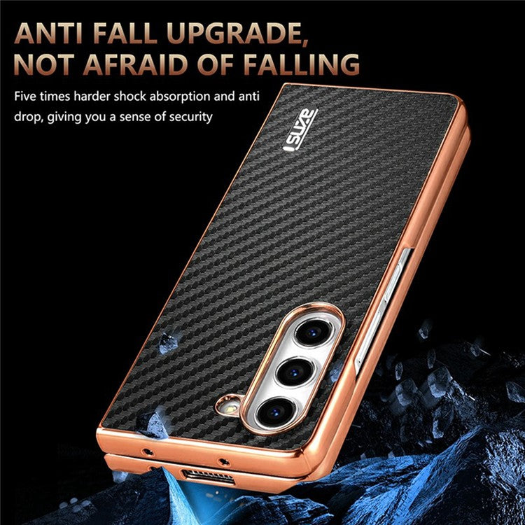 AZNS For Samsung Galaxy Z Fold6 5G Case Electroplating Carbon Fiber Texture PU+TPU Phone Cover - Brown