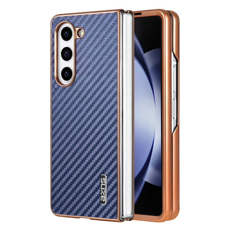 AZNS For Samsung Galaxy Z Fold6 5G Case Electroplating Carbon Fiber Texture PU+TPU Phone Cover - Blue