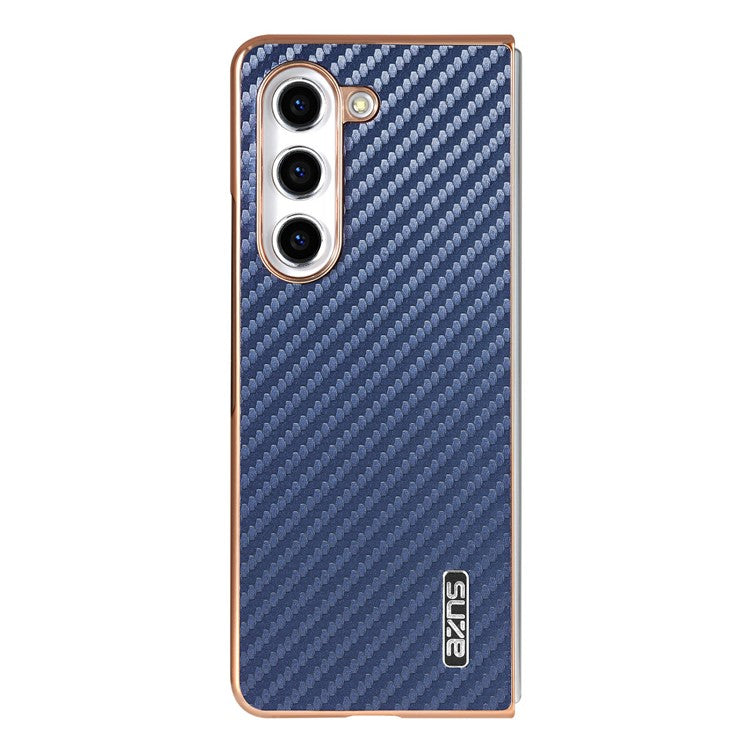 AZNS For Samsung Galaxy Z Fold6 5G Case Electroplating Carbon Fiber Texture PU+TPU Phone Cover - Blue