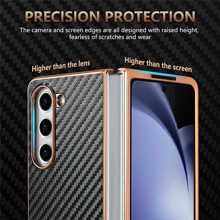 AZNS For Samsung Galaxy Z Fold6 5G Case Electroplating Carbon Fiber Texture PU+TPU Phone Cover - Blue