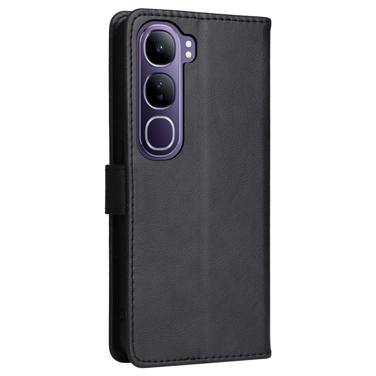 For vivo V40 Lite (Indonesia) 4G / V40 Lite (Indonesia) 5G Case Solid Color Leather Phone Cover Wallet Stand - Black