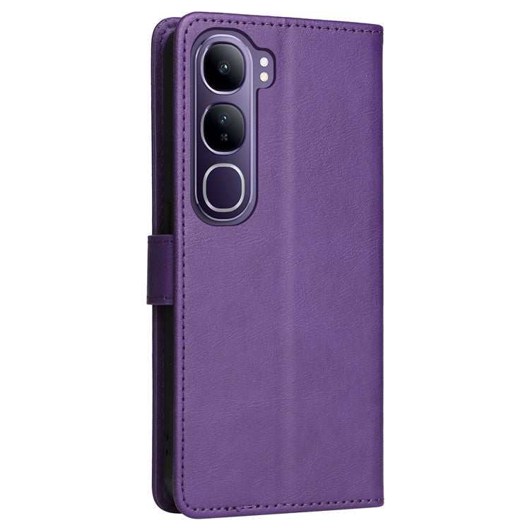 For vivo V40 Lite (Indonesia) 4G / V40 Lite (Indonesia) 5G Case Solid Color Leather Phone Cover Wallet Stand - Purple