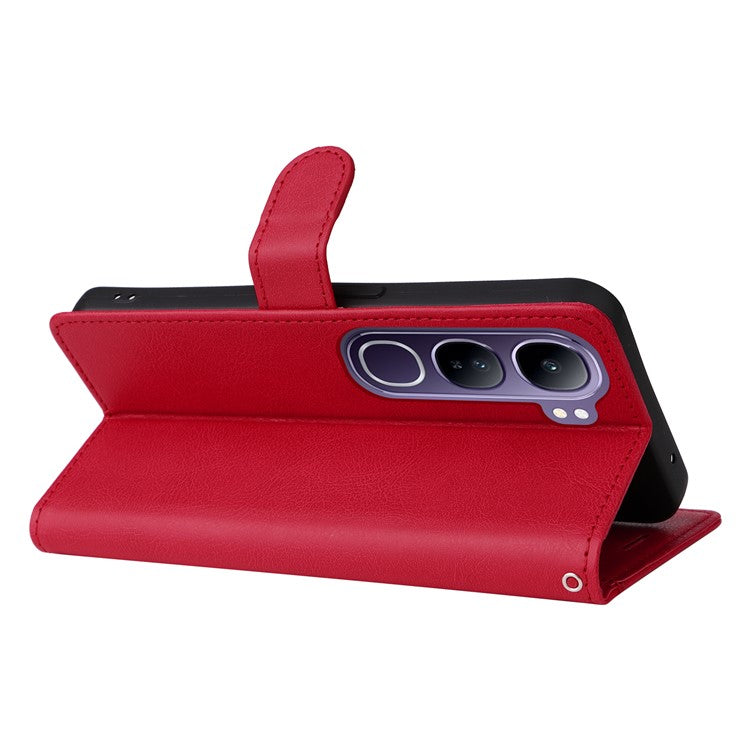 For vivo V40 Lite (Indonesia) 4G / V40 Lite (Indonesia) 5G Case Solid Color Leather Phone Cover Wallet Stand - Red