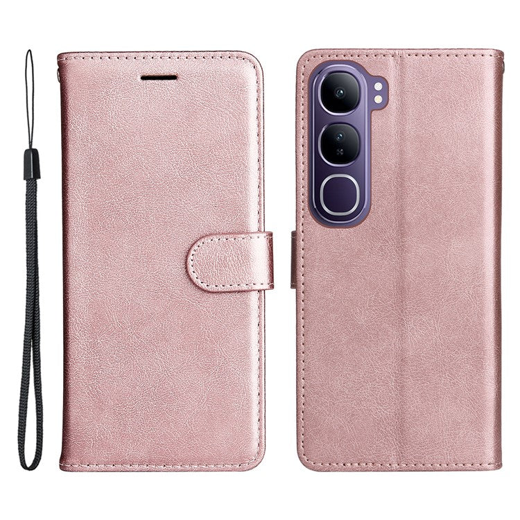 For vivo V40 Lite (Indonesia) 4G / V40 Lite (Indonesia) 5G Case Solid Color Leather Phone Cover Wallet Stand - Rose Gold