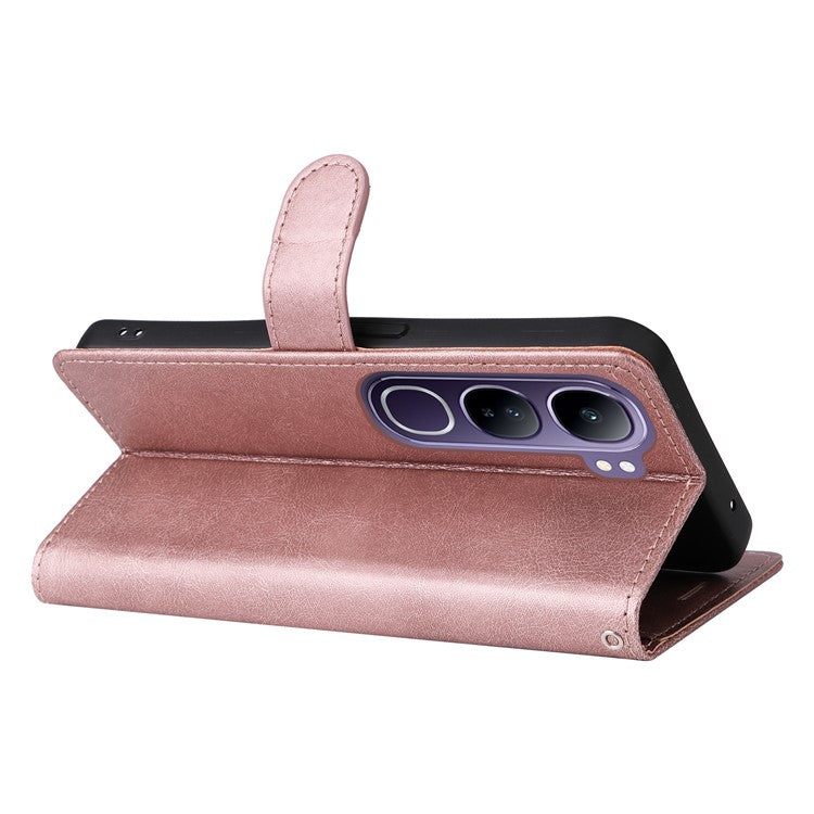 For vivo V40 Lite (Indonesia) 4G / V40 Lite (Indonesia) 5G Case Solid Color Leather Phone Cover Wallet Stand - Rose Gold