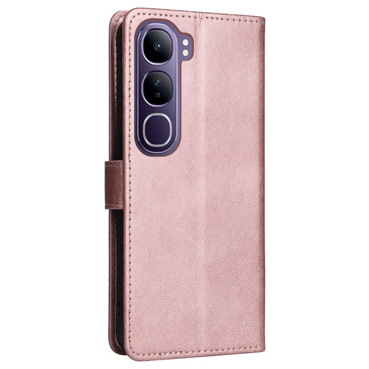 For vivo V40 Lite (Indonesia) 4G / V40 Lite (Indonesia) 5G Case Solid Color Leather Phone Cover Wallet Stand - Rose Gold