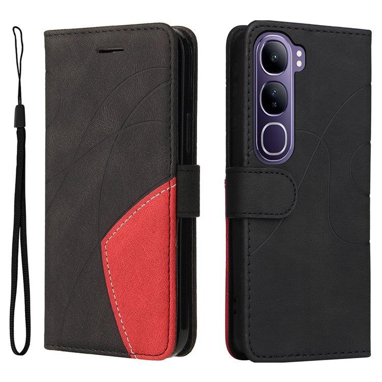 For vivo V40 Lite (Indonesia) 5G / V40 Lite (Indonesia) 4G Case Color Splicing Leather Phone Cover Wallet Stand - Black